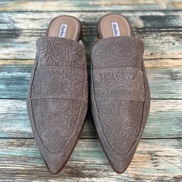 Charles David Porter Mule Womens 7.5M Embossed Gray Leather Pointed Toe Shoes - Picture 3 of 10